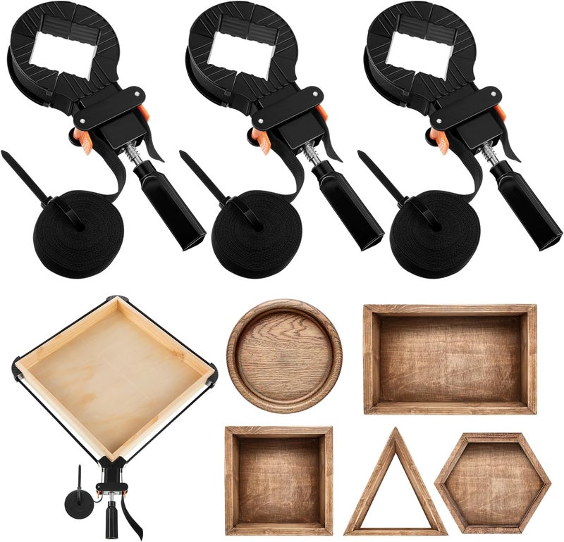 Feekoon 3 Packs 13 FT Belt Band Strap Clamps for Woodworking, Quick Release Band Clamps with 4 Corner Claws, Thick and Sturdy Belt Clamp, Adjustable Picture Frame Clamp Tool - Image 1